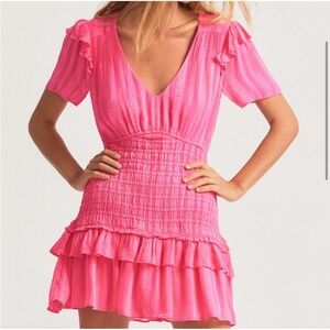 LoveShackFancy Rena Ruffle‎ Mini Dress Smocked Waist V-Neck Party Cocktail Med